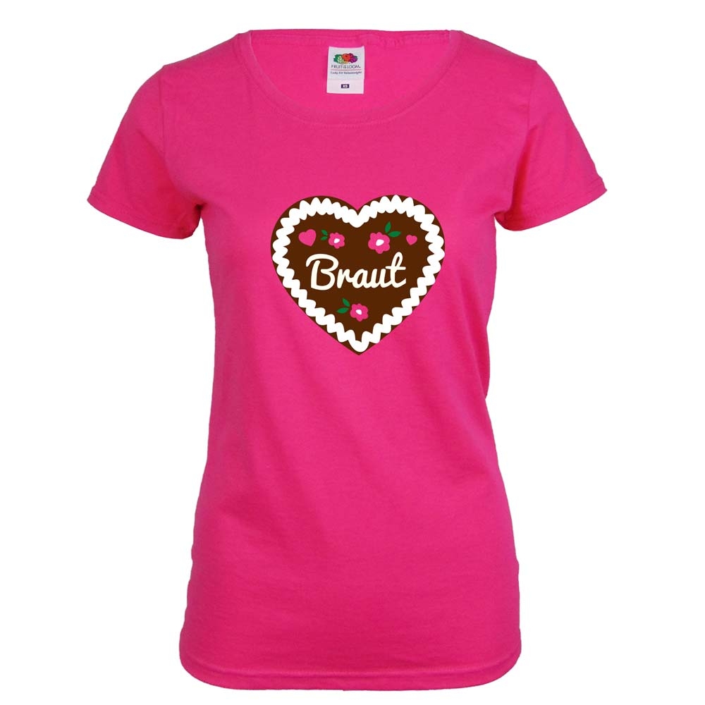 Pinkes JGA Braut T-Shirt mit Lebkuchenherz