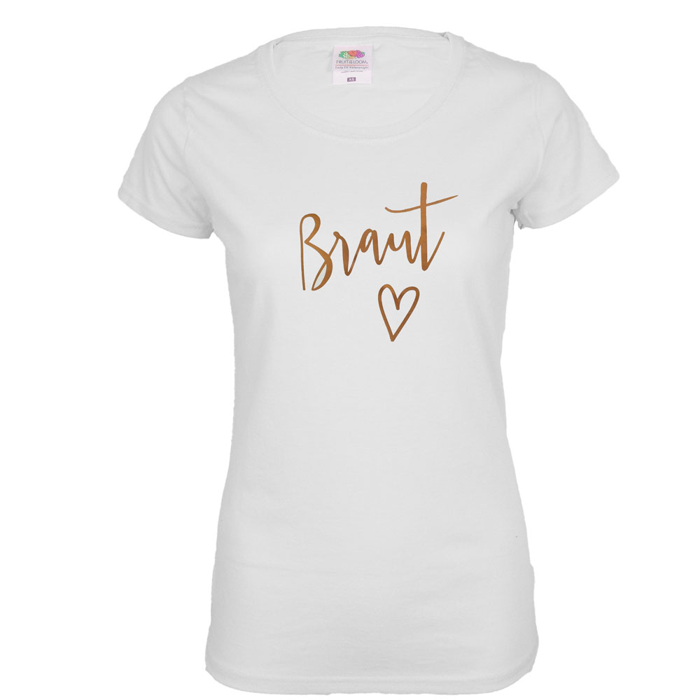 T-Shirt "Braut" - Plain Hearts - Kupfer - Weiß