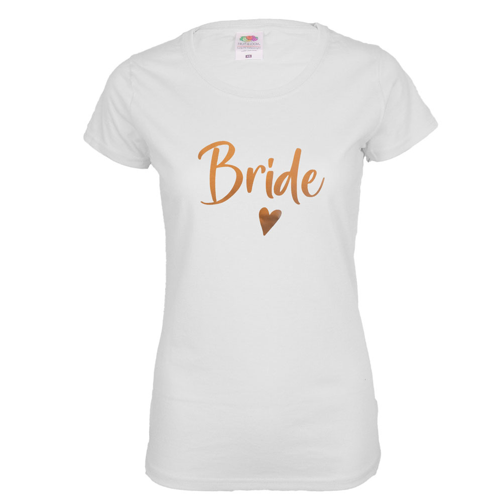 Weißes JGA-Shirt mit Bride-Aufdruck in Kupfer