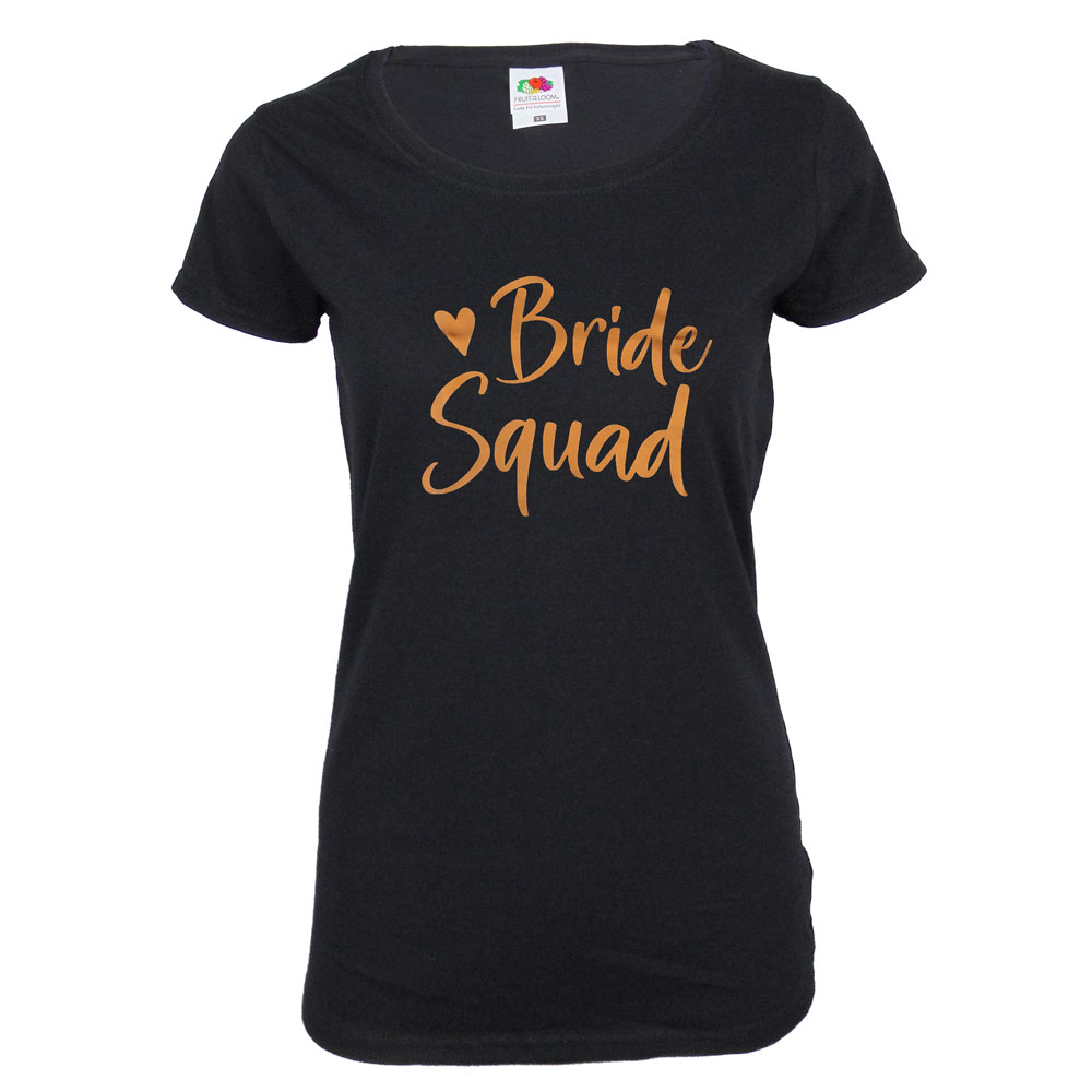 Bride Squad T-Shirt für den JGA in Schwarz-Kupfer