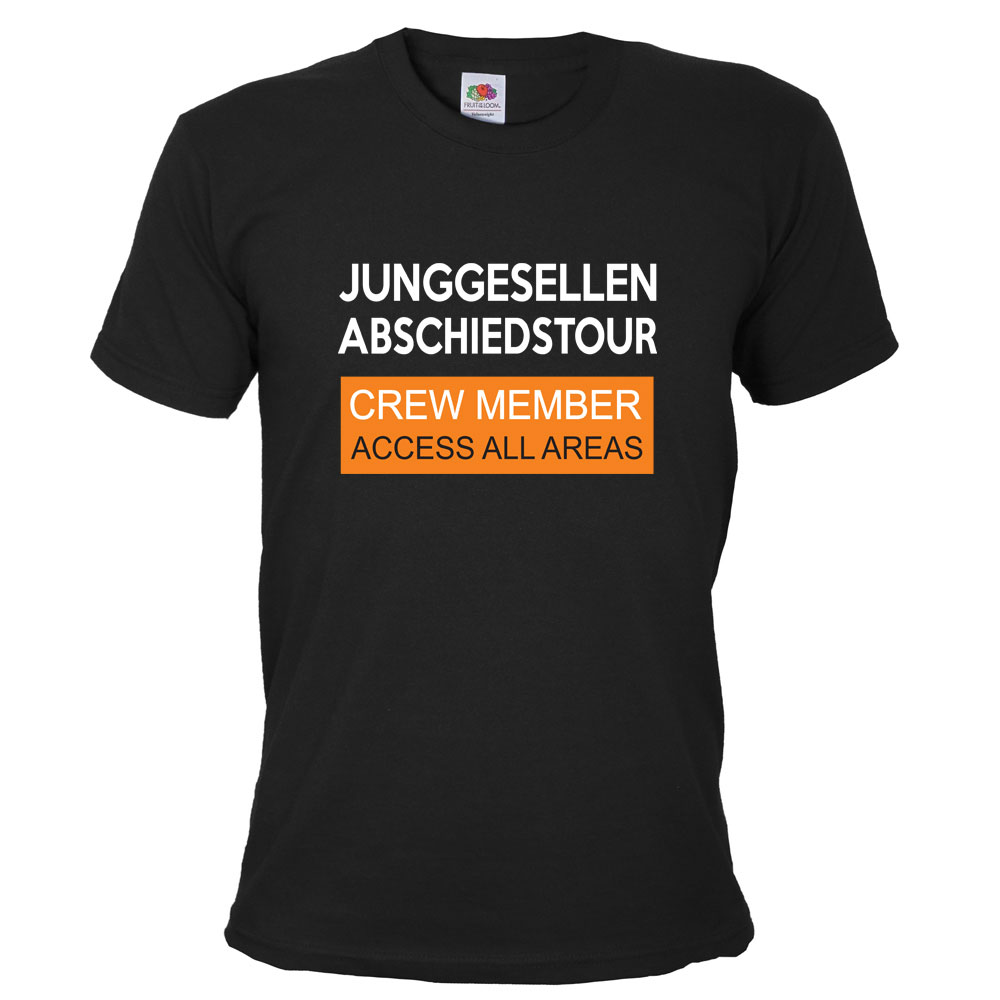 Herren JGA-Shirt mit Aufdruck: Crew Member - Access All Areas - Schwarz