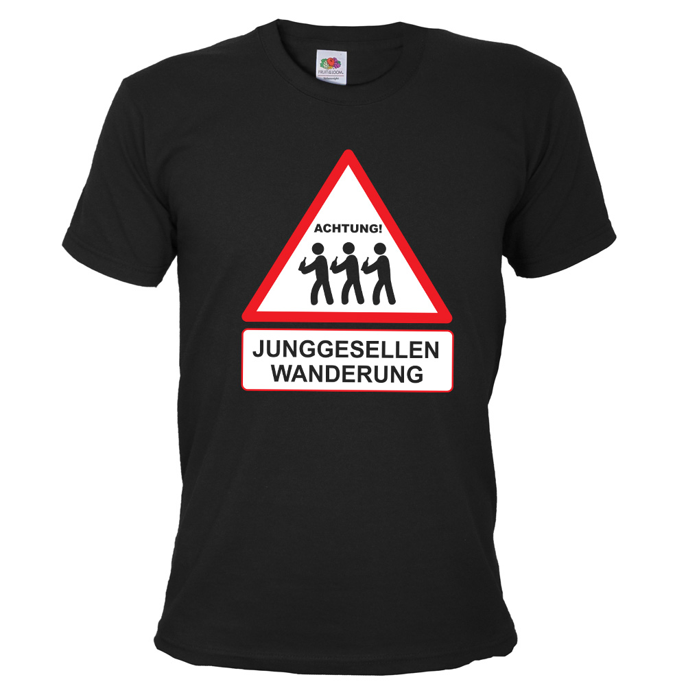 Schwarzes JGA T-Shirt mit Junggesellen Wanderung-Aufdruck