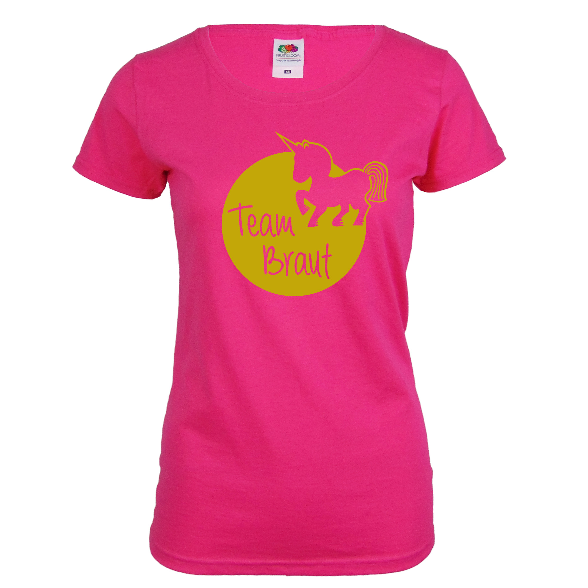 Junggesellinnenabschied T-Shirt Team Braut mit Einhorn - Pink