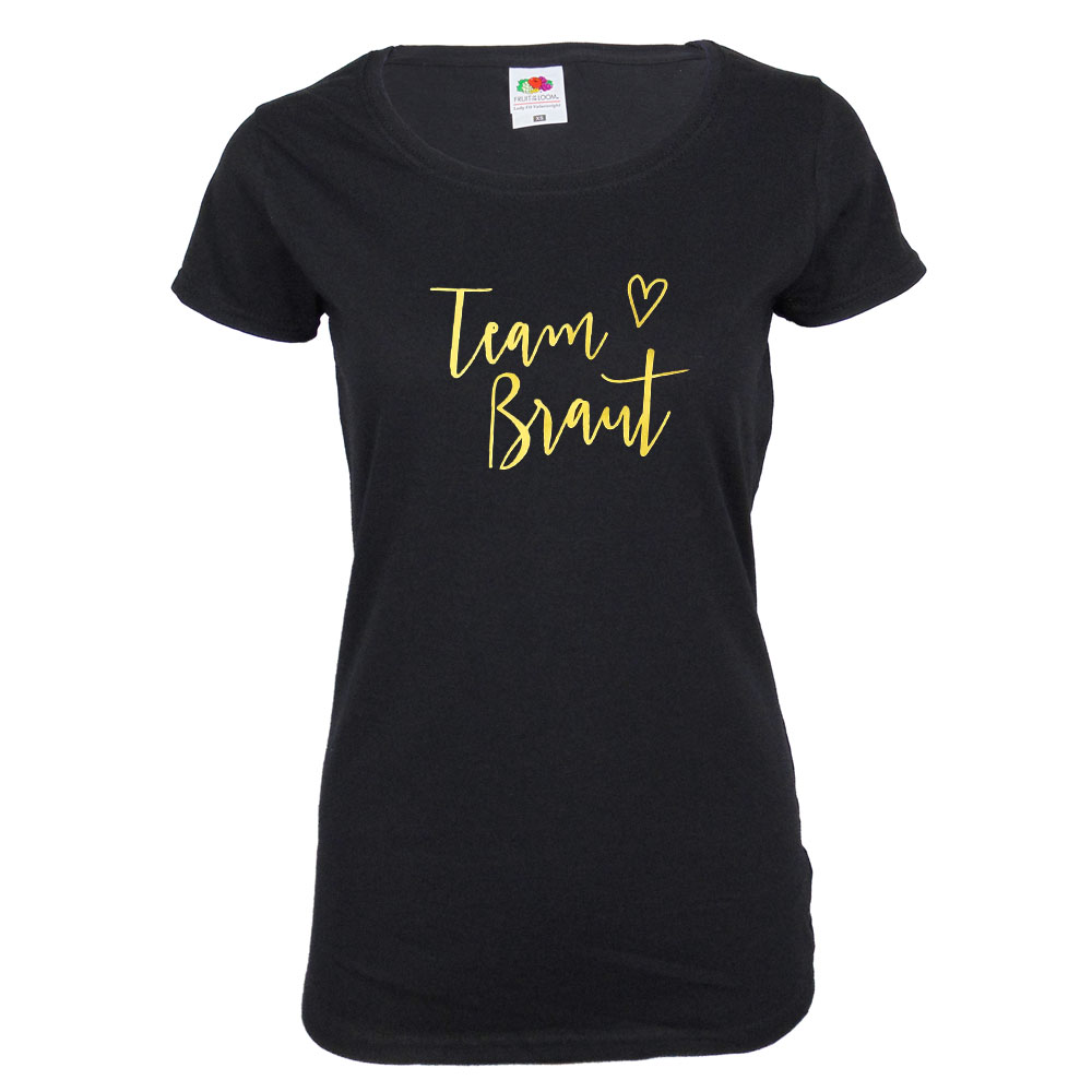 T-Shirt "Team Braut" - Plain Hearts - GOLD - Schwarz