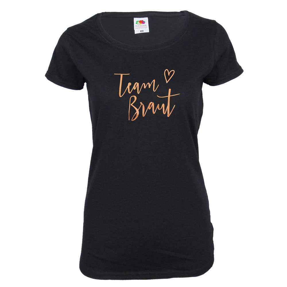 T-Shirt "Team Braut" - Plain Hearts - Kupfer - Schwarz