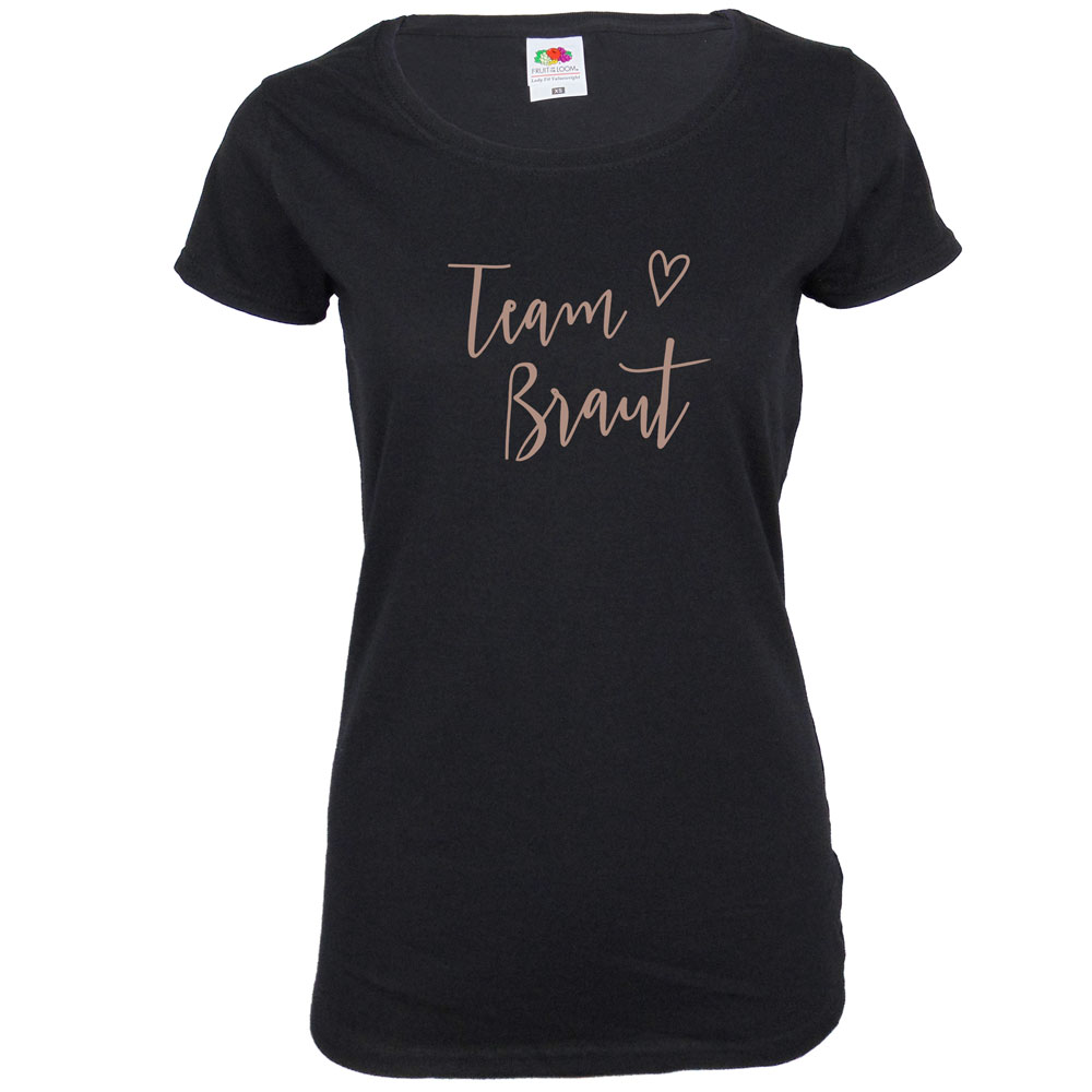 Schwarzes Team Braut JGA-Shirt mit Rosegold-Aufdruck