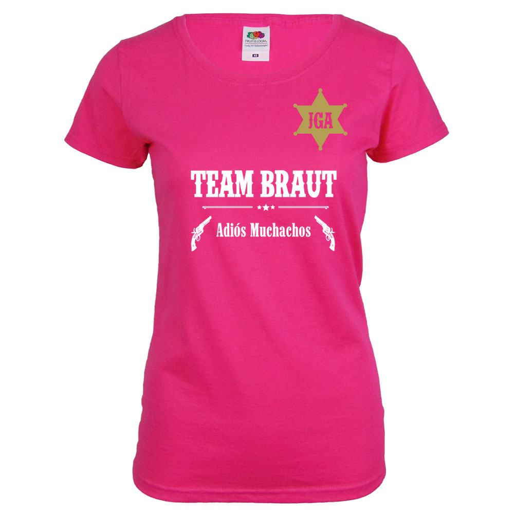 Pinkfarbenes Team Braut Junggesellenabschied-Shirt im Western-Look