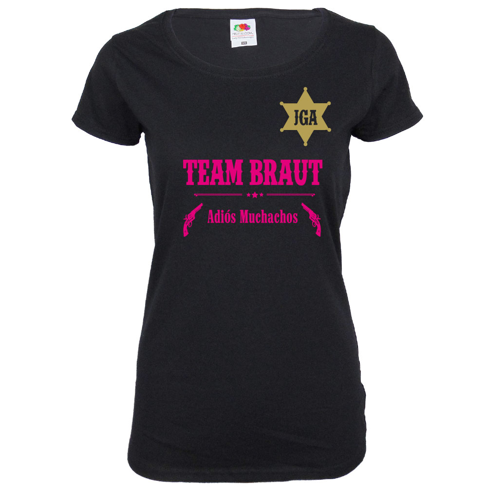 Schwarzes Team Braut JGA-Shirt im Western-Look