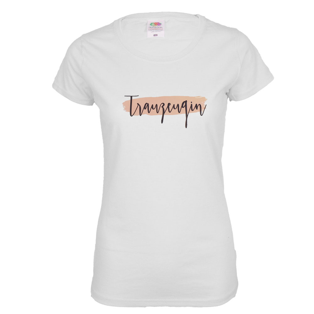 JGA-Trauzeugin-Shirt im Brush-Design - Weiss mit Blush-Motiv