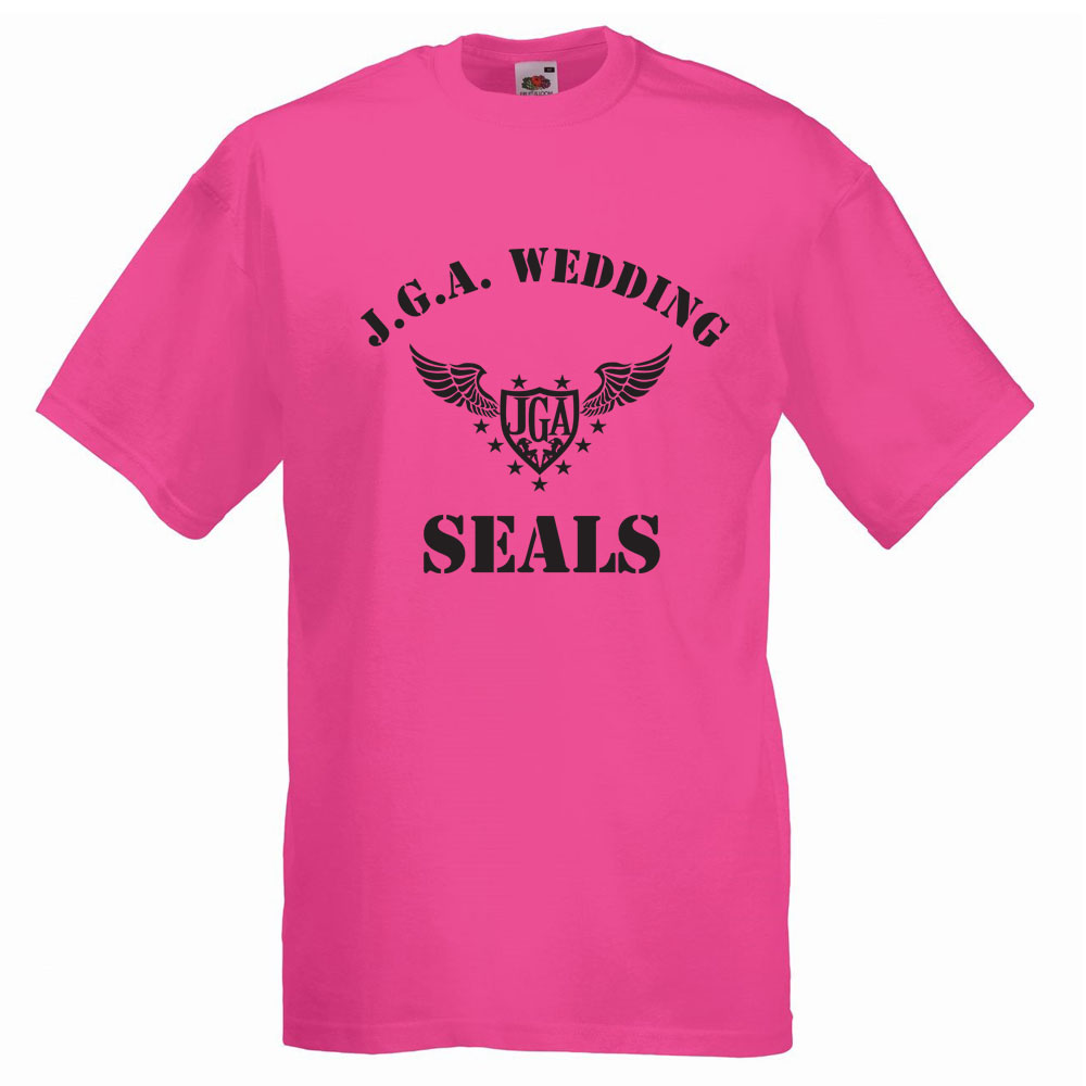 Pinkfarbenes Bräutigam-Shirt mit Wedding Seals-Motiv