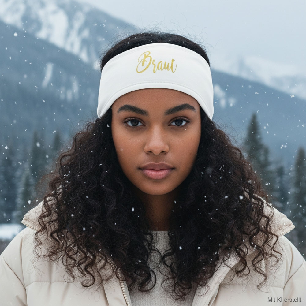 Braut mit weißem JGA-Stirnband für den Wellness-Junggesellinnenabschied