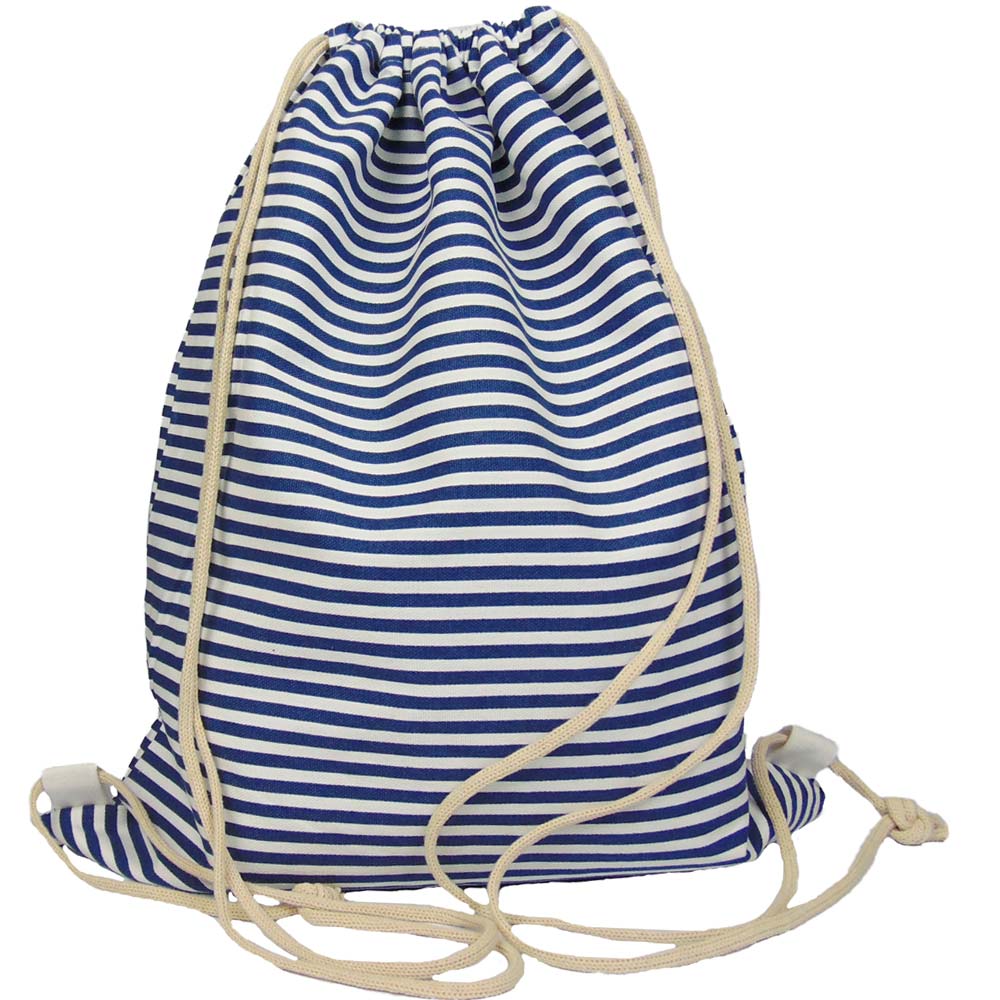 Maritimer Drawstring Stoffbeutel mit Streifen in Blau und Weiss