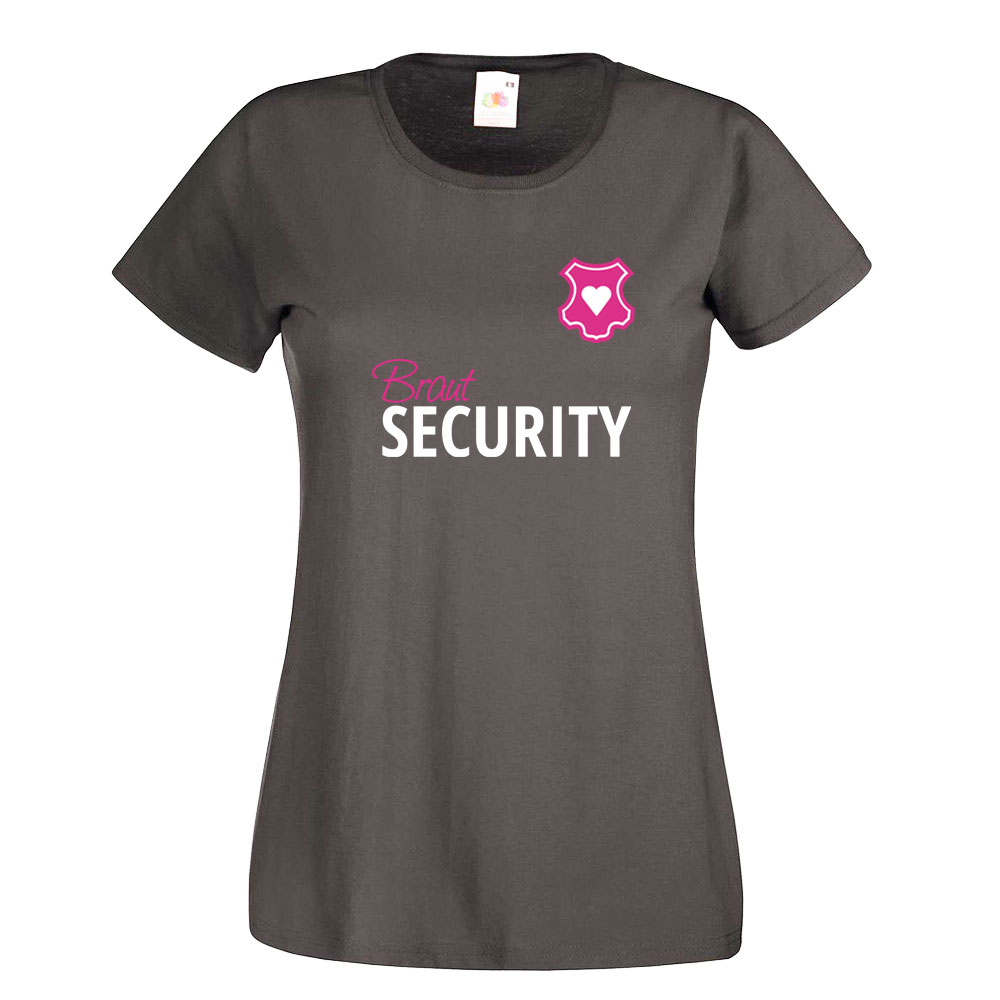 Graues JGA-T-Shirt mit Braut Security-Motiv