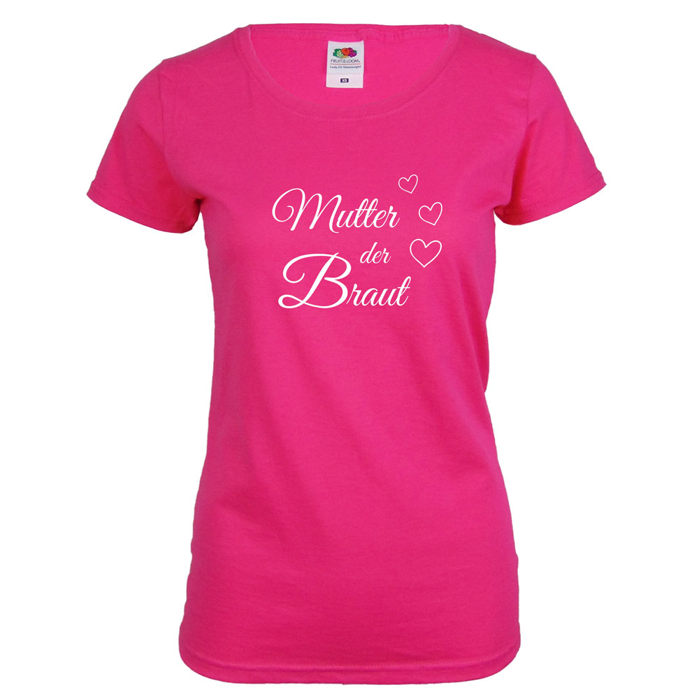 Pinkfarbenes Brautmutter Shirt mit Herzen für den Junggesellenabschied