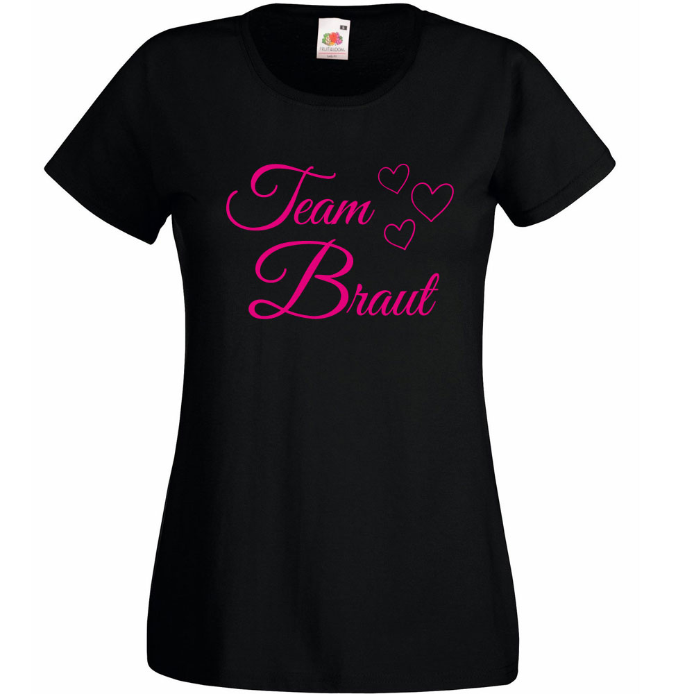 Junggesellinnenabschied-T-Shirt Team Braut mit Herzen - Schwarz