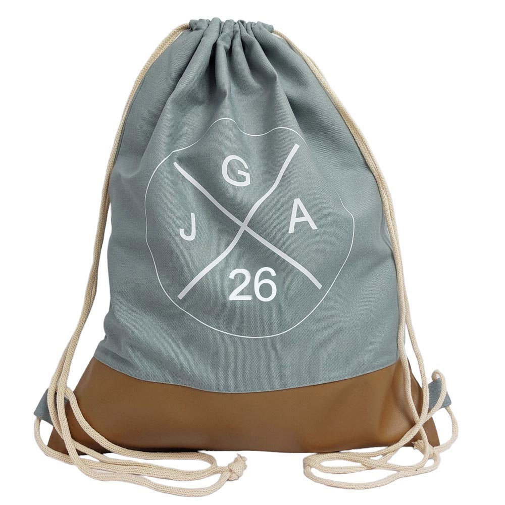 JGA-Turnbeutel für Männer - Grau-Braun mit Jahreszahl im Kreuz-Design