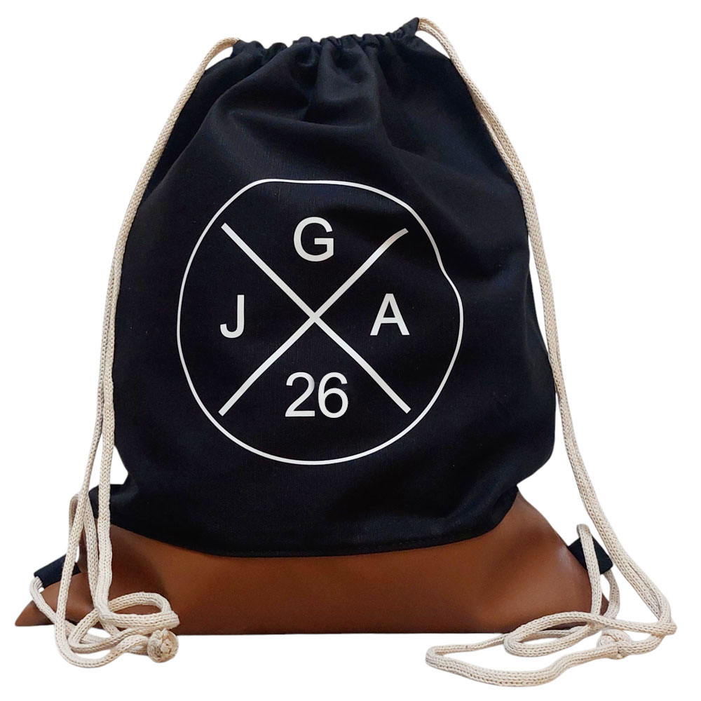 JGA-Turnbeutel für Männer - Schwarz-Braun mit Jahreszahl im Kreuz-Design