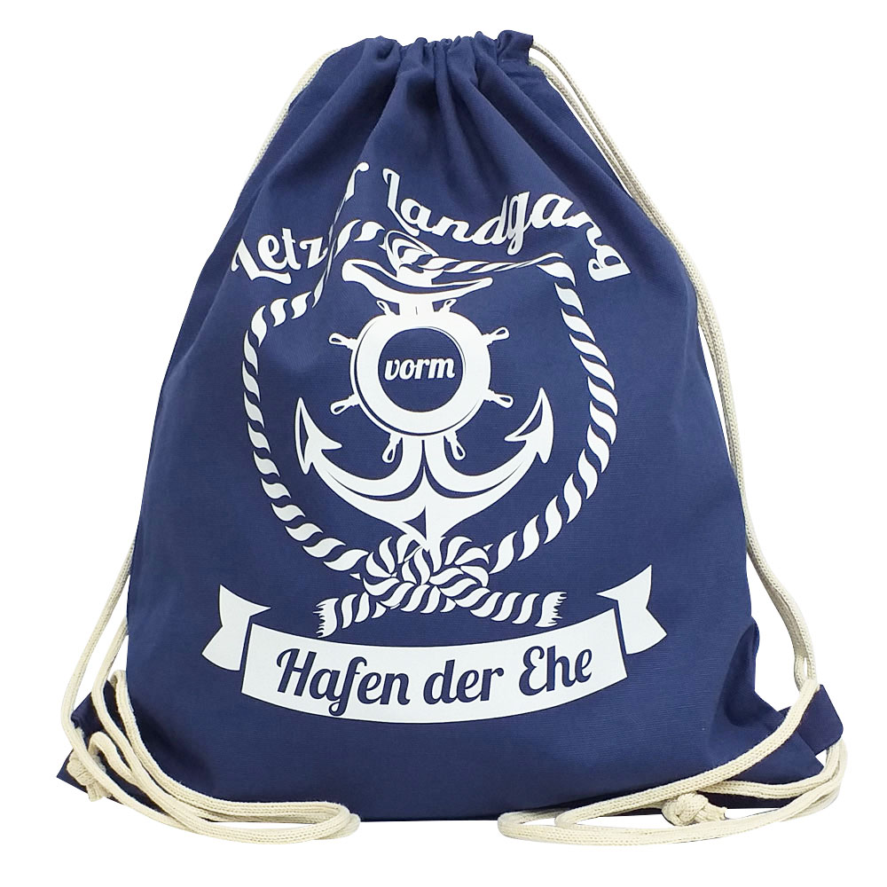 Navy-blauer Männer-JGA-Rucksack mit maritimem Letzter Landgang-Print