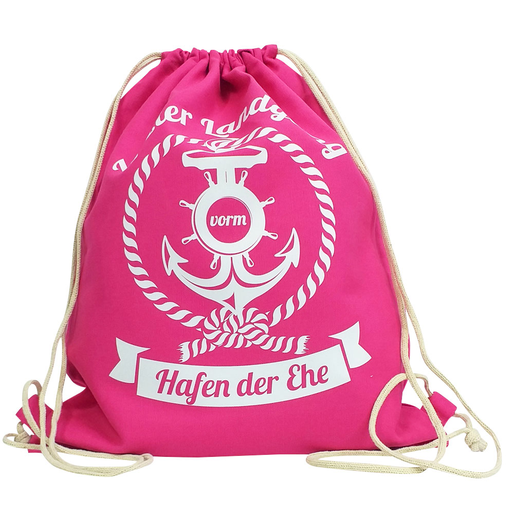 Pinkfarbener Männer-JGA-Rucksack mit maritimem Letzter Landgang-Print