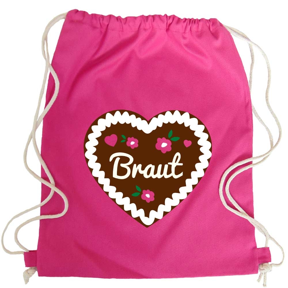 JGA Turnbeutel-Rucksack mit Braut-Lebkuchenherz-Motiv - Pink