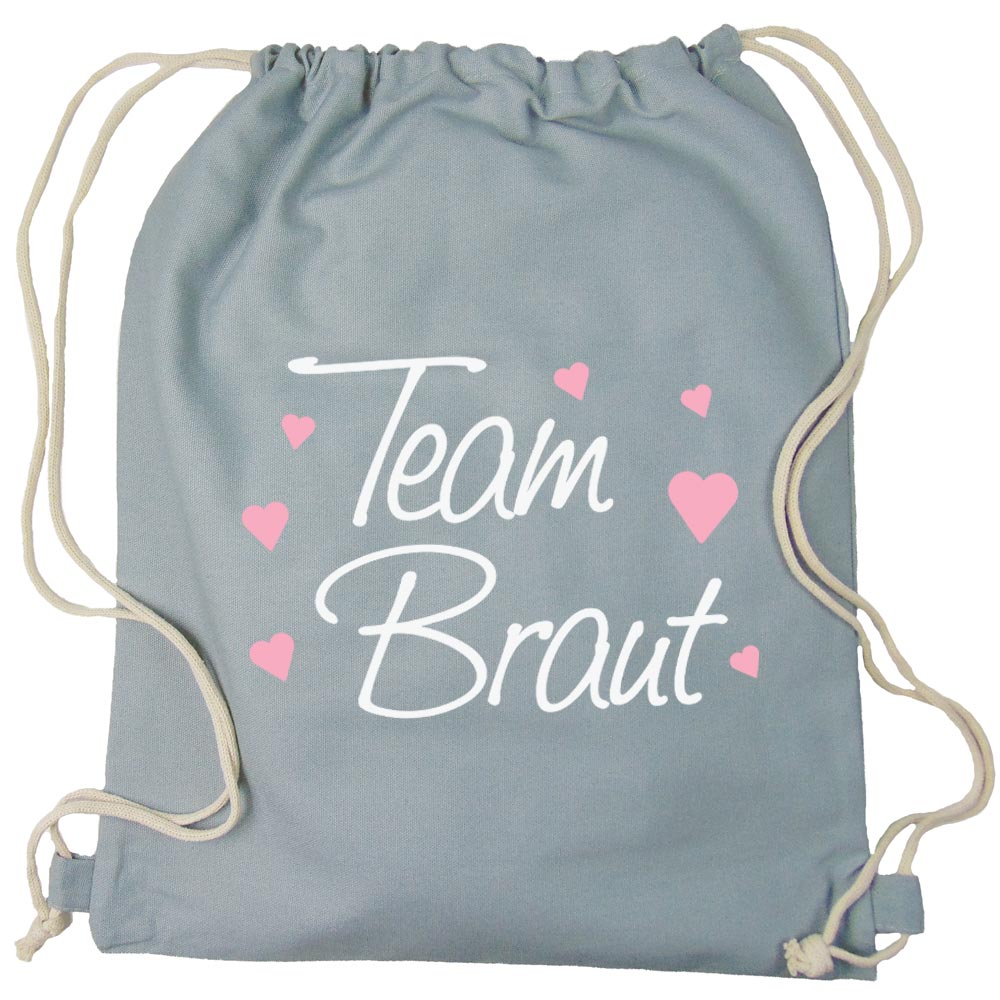 Junggesellenabschied Turnbeutel-Rucksack mit Team Braut-Herzchen-Motiv - Grau