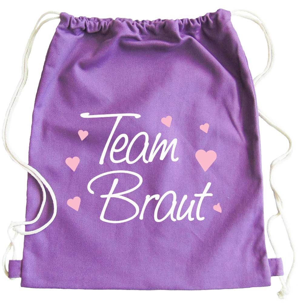 JGA Turnbeutel-Rucksack mit Team Braut-Herzchen-Motiv - Pink