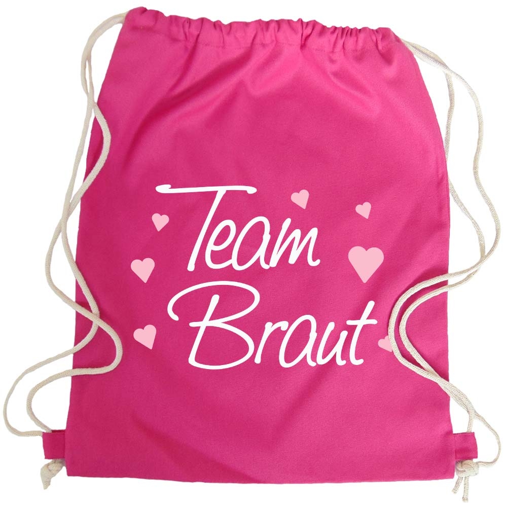 JGA Turnbeutel-Rucksack mit Team Braut-Herzchen-Motiv - Pink