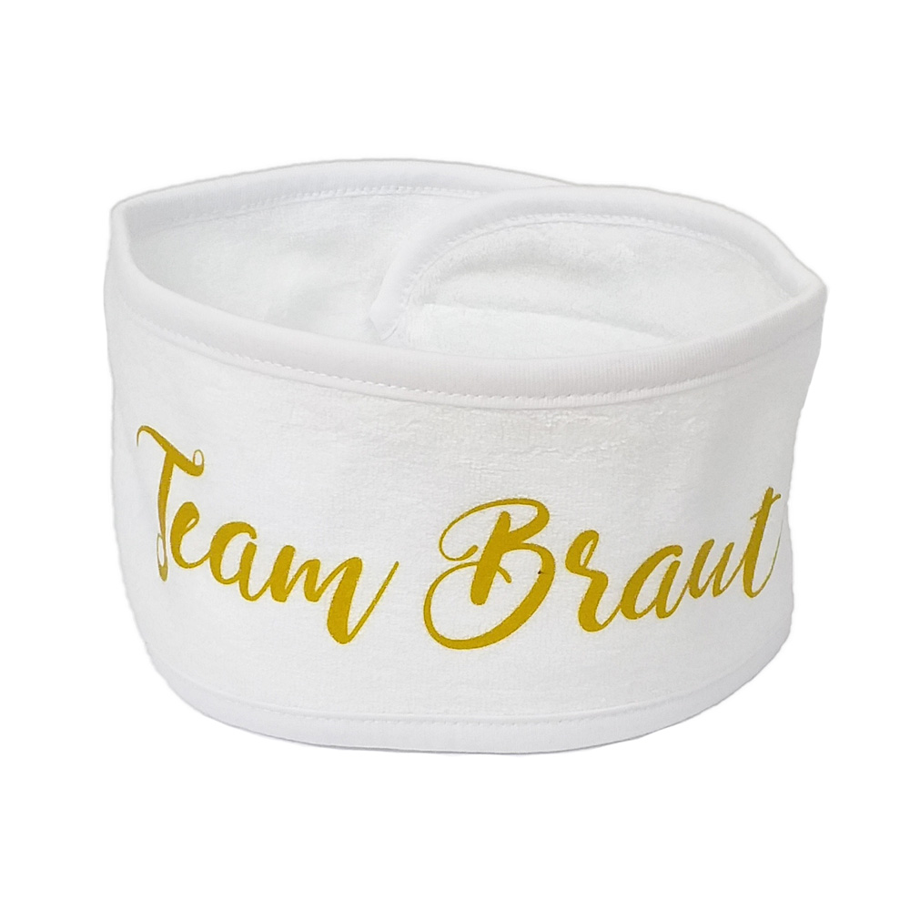 JGA-Wellness-Haarband mit goldfarbenem Team Braut-Schriftzug
