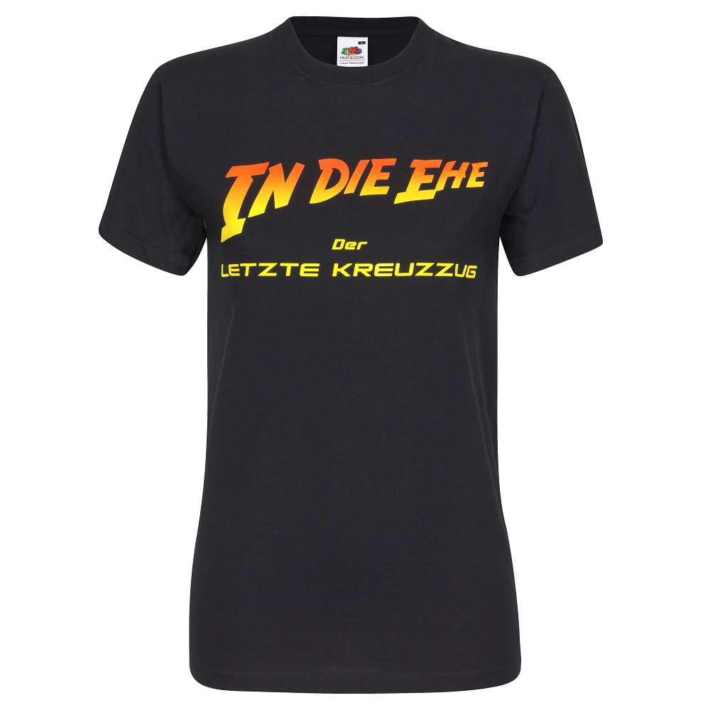 Schwarzes Junggesellenabschied-Shirt mit "In die Ehe"-Schriftzug
