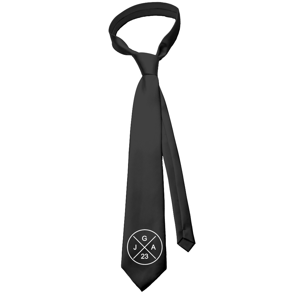 Schwarze JGA-Krawatte mit Jahreszahl im Kreuz-Design