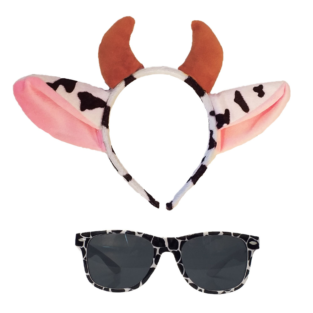 Kuhkostüm-Accessoires - Haarreif mit Ohren und Hörnern und Kuh-Sonnenbrille