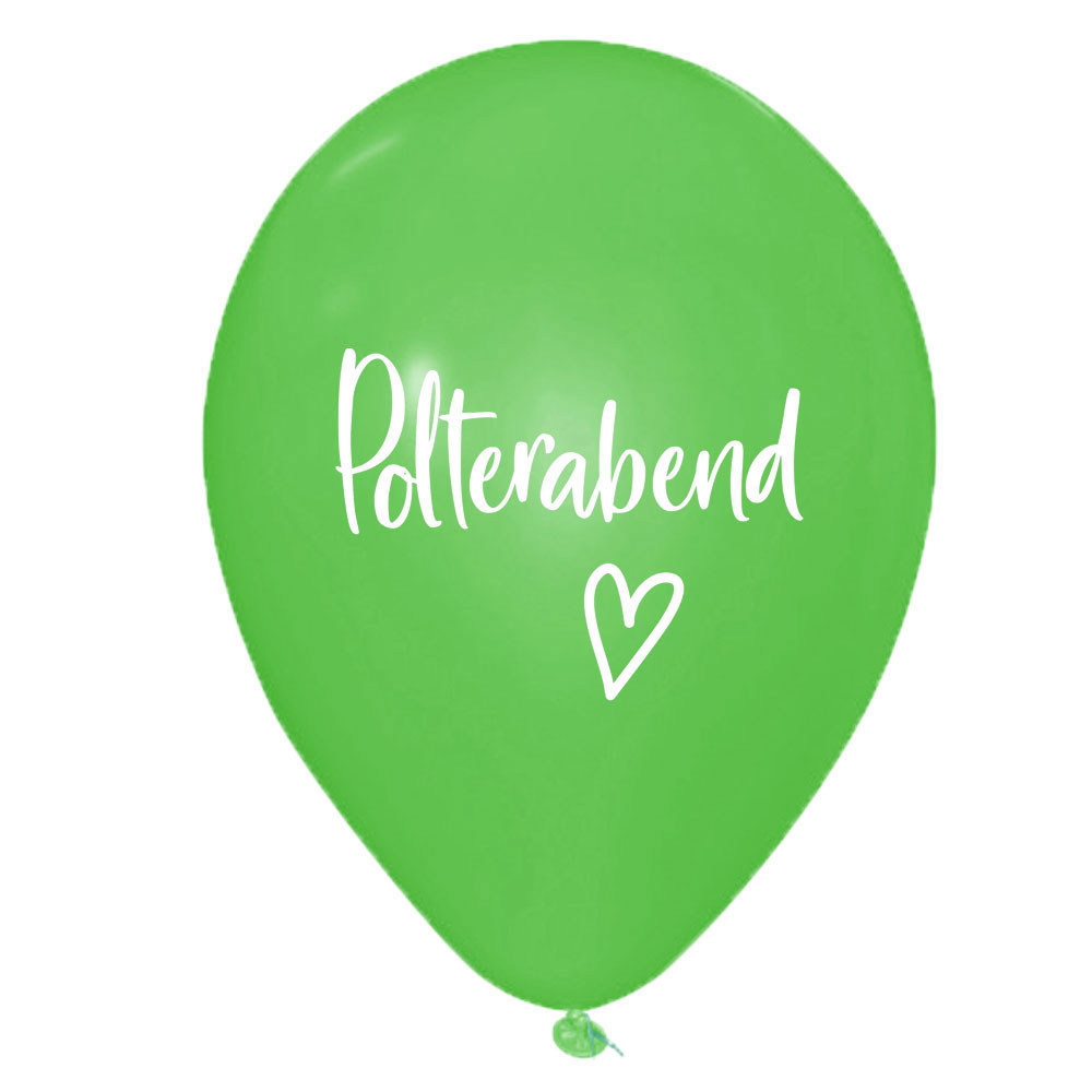 Grüne Luftballons mit Polterabend-Aufdruck
