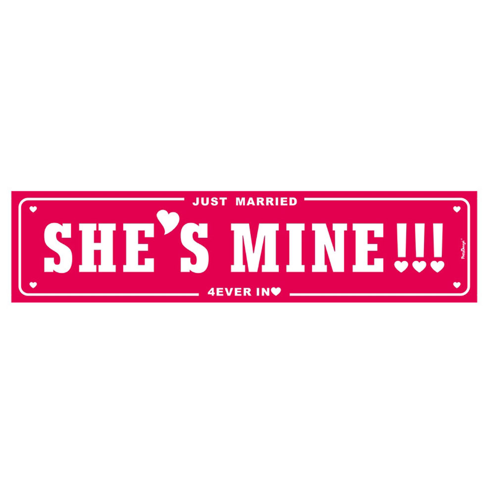 Nummernschild aus Pappe mit Aufschrift She`s mine