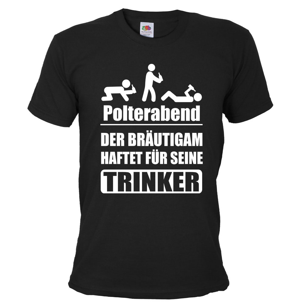 Schwarzes Herren Polterabend-Shirt mit Bräutigam haftet-Motiv
