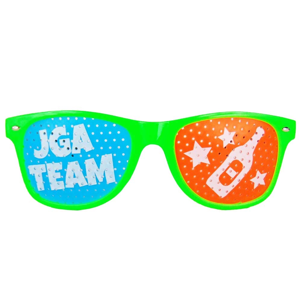 Grüne Rasterbrille mit JGA Team-Aufdruck