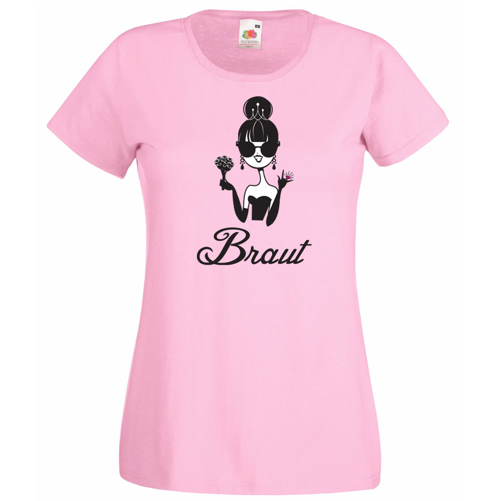Baumwoll-Shirt in Rosa mit Comic-Aufdruck einer Braut