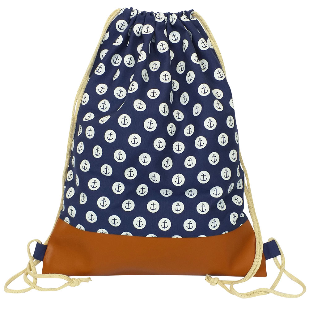 Navy-farbener Turnbeutel-Rucksack im Marine-Design mit Anker-Motiv