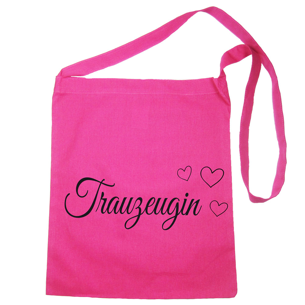 Pinkfarbene Baumwolltasche mit Trauzeugin-Schriftzug und Herzen