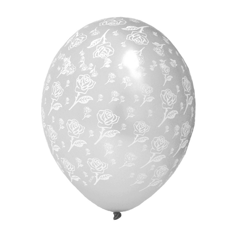 Transparente Hochzeitsballons mit weißen Rosen