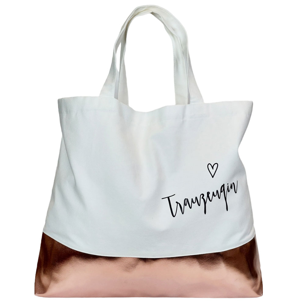 JGA-Wellness-Accessoire - Spa-Tasche mit Trauzeugin-Aufdruck in Weiss-Rosegold