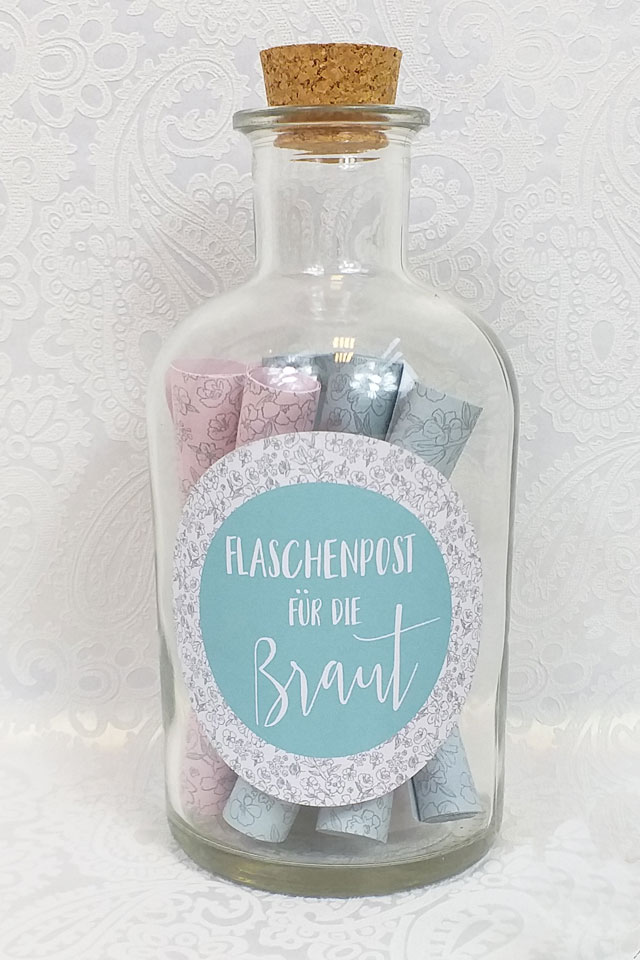 JGA Braut-Geschenk - Flaschenpost im Blumen-Design