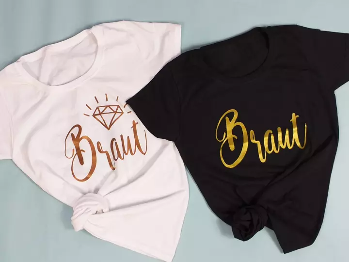 Braut JGA-Shirts mit Gold- und Kupfer-Aufdruck