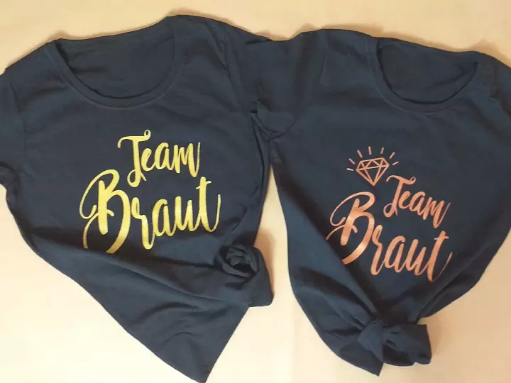 Team Braut-Shirts mit Kupfer- und Gold-Aufdruck