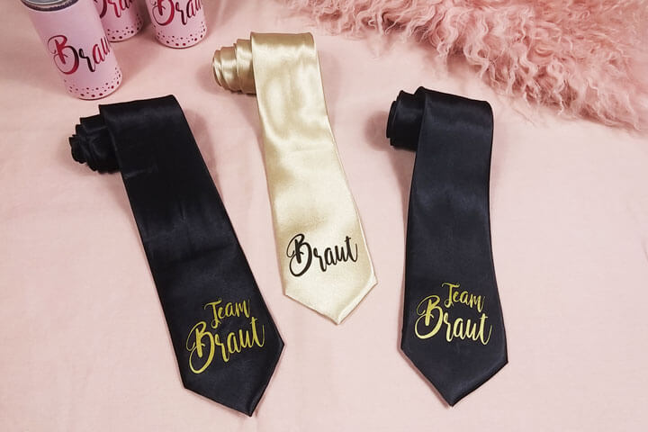 JGA Damen-Krawatten im Gold-Design - Braut und Team Braut
